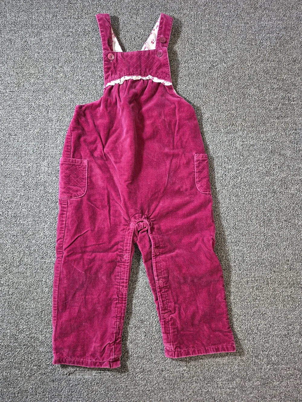 Janie and Jack 100% Cotton Pink Velour Overalls 18-24 Months Floral Lined Romper